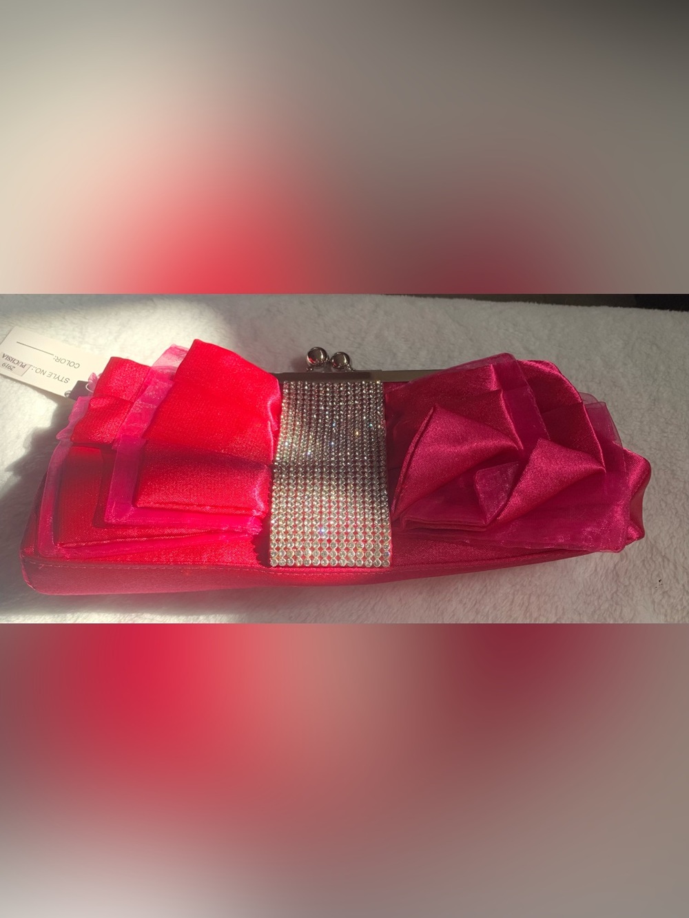 Hot Pink Satin Rhinestone Bow Clutch/crossbody